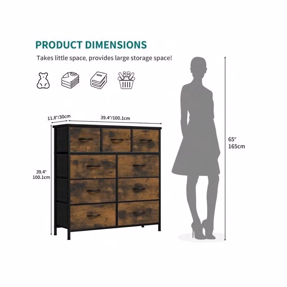 VOGREX Brown 9 Drawer Fabric Storage Chest with Steel Frame – 5