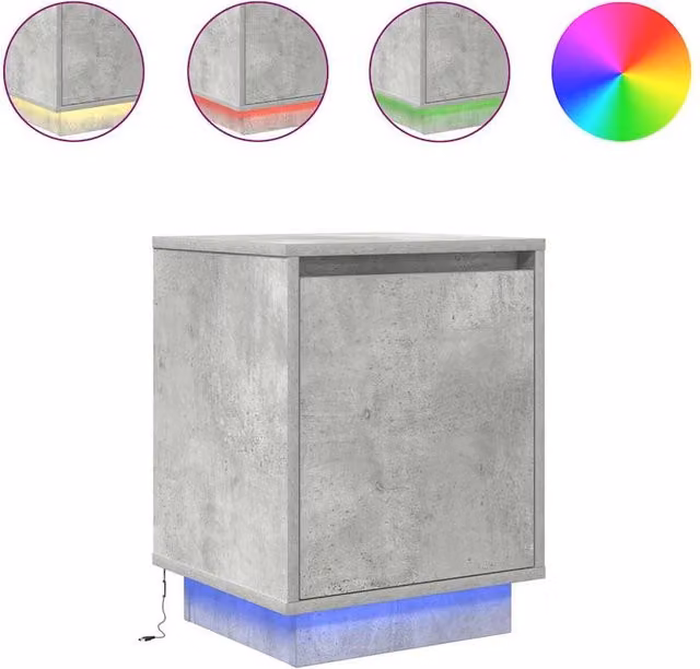 Berkfield Home Bedside Cabinet with Integrated LED Lights in Concrete Grey, W/D/H: 38 x 34 x 50 cm – 1