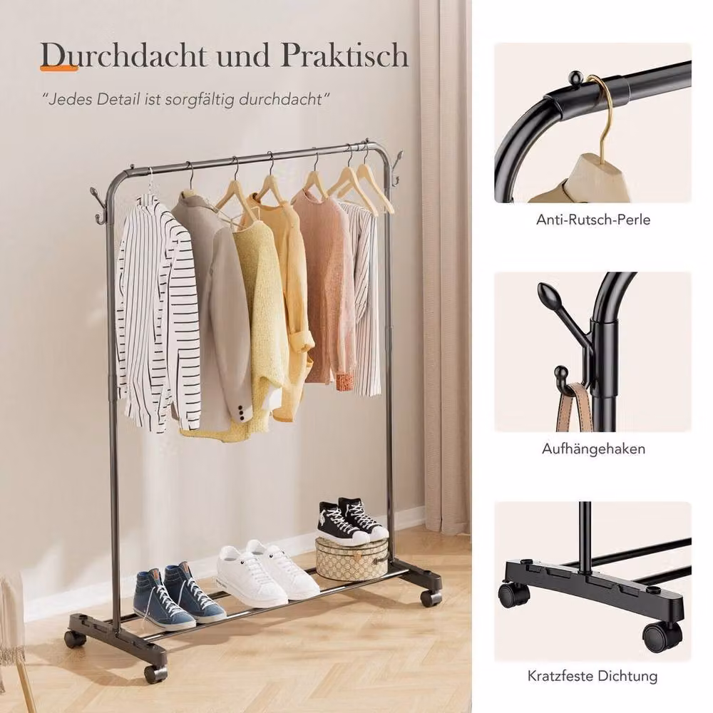 FORGEVIO Heavy Duty Metal Single Rail Clothes Garment Hanging Rail in Black – 2