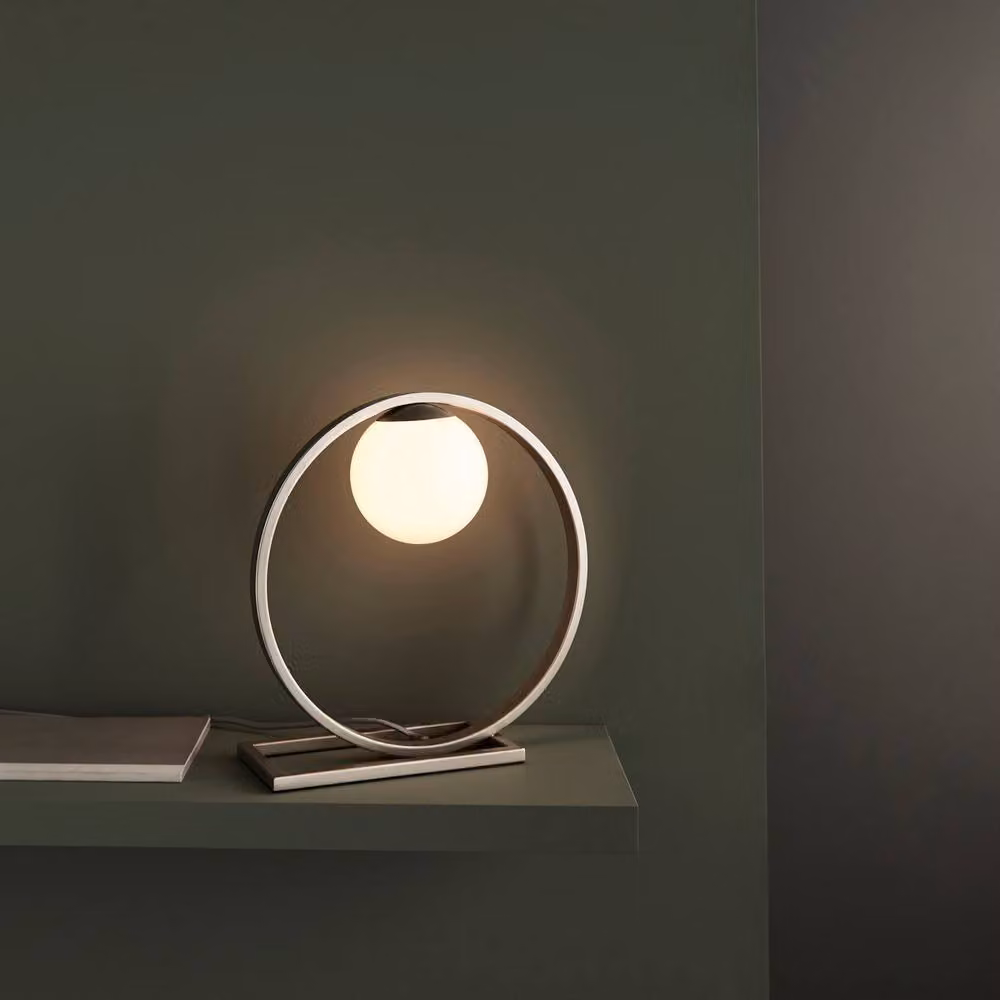 Netlighting Enzo Globe Table Lamp in Brushed Silver with Gloss Opal Glass and G9 Bulb – 2