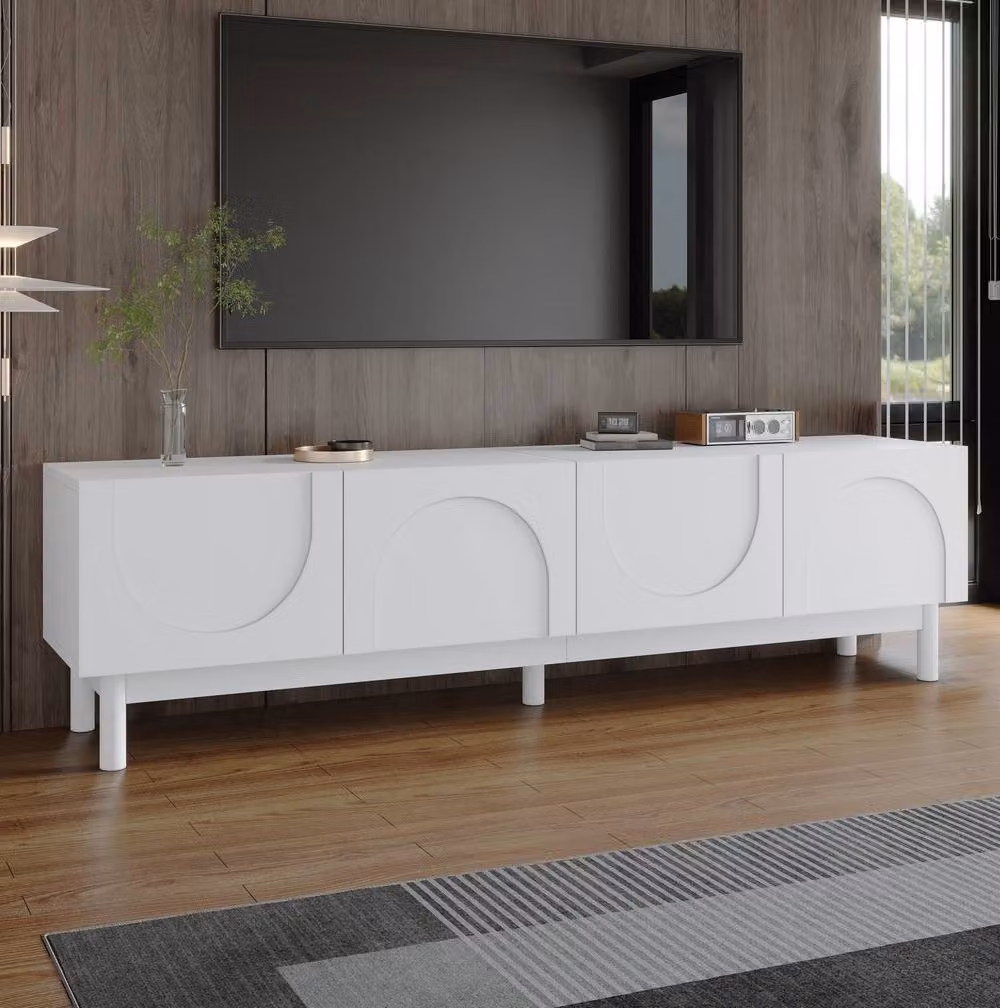STILVORA Modern White Matt TV Stand with 4 Doors, W: 169 cm, D: 45.5 cm, H: 45.5 cm – 2
