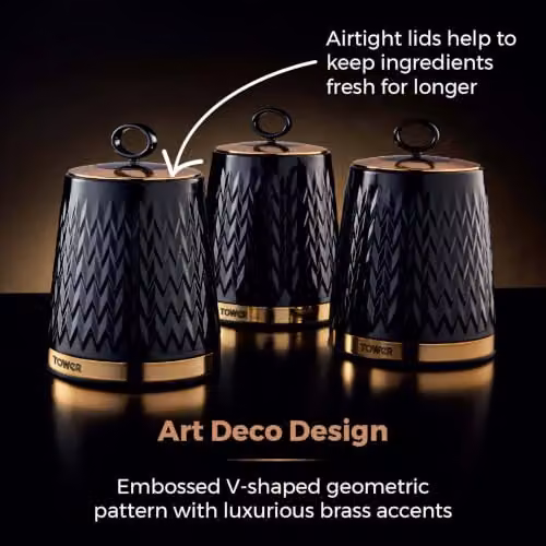Tower Empire Set of 3 Airtight Geometric Metal Storage Canisters, 1.3L, Black and Bronze – 4