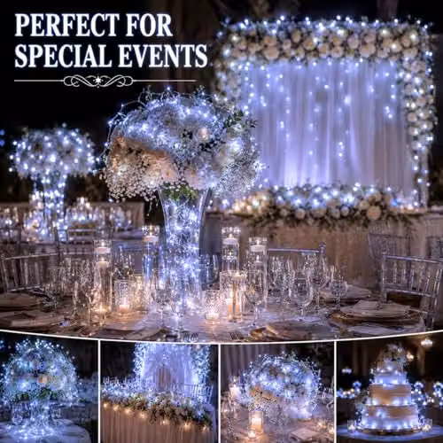 SHATCHI 100 LED Cool White Battery Operated Fairy String Lights with Silver Wire, 10m Length, Waterproof IP44 for Indoor and Outdoor Decoration – 5