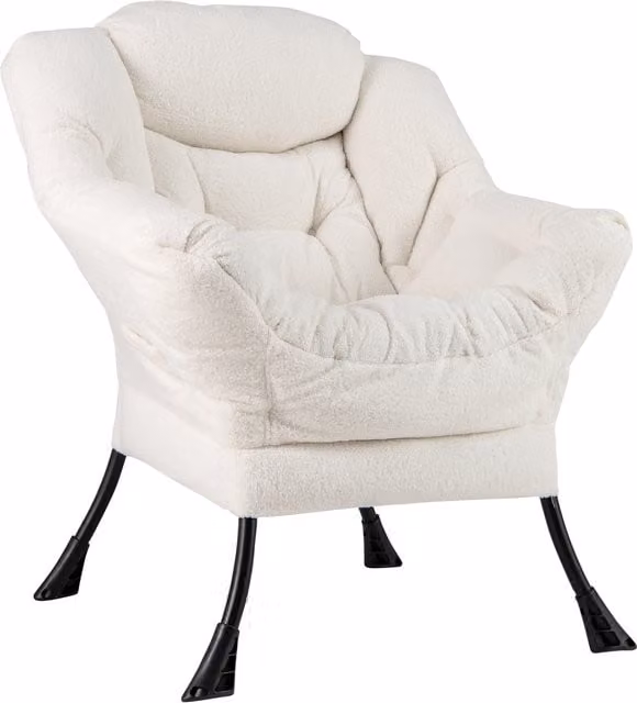 Costway Large Lazy Lounge Chair in Beige Bouclé Fabric with Metal Frame and Armrests