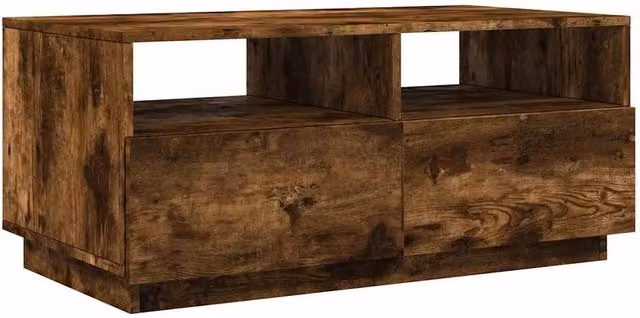 Berkfield Home Modern Coffee Table with LED Lights in Smoked Oak Brown, W: 90 cm, D: 49 cm, H: 40 cm – 1