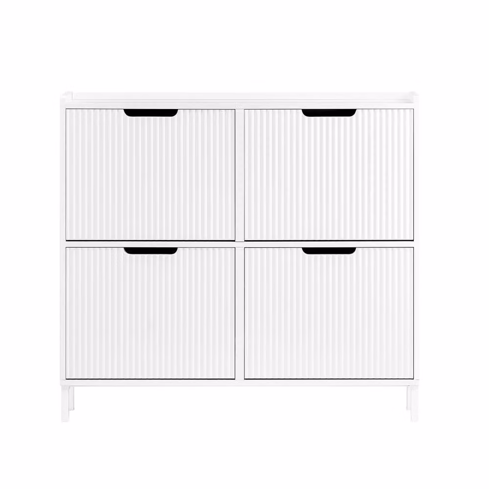 SoBuy Slim White Matt Flip-Door Shoe Cabinet with Tilting Compartments and Internal Shelves – 2
