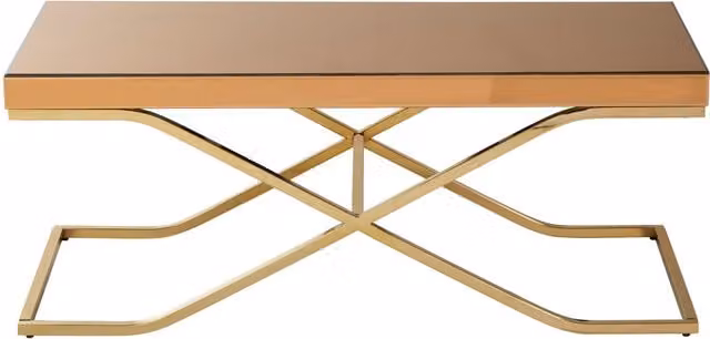Orsina Modern Rectangular Coffee Table with Glass Top in Brown and Gold