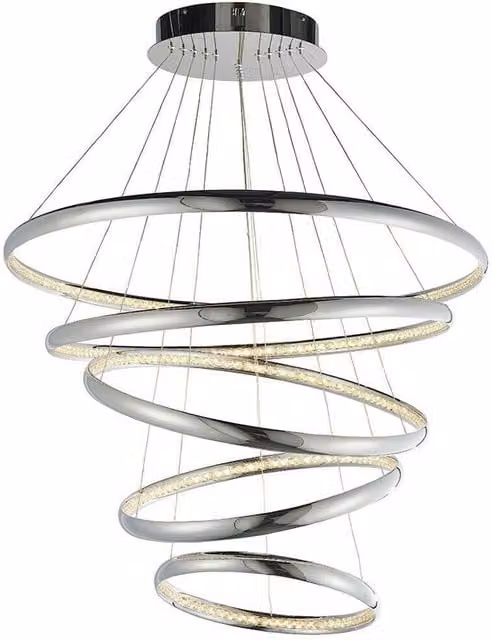 Loops LED Ceiling Pendant Light in Chrome and Crystal with 5 Rings, Warm White, Dimmable and Height Adjustable