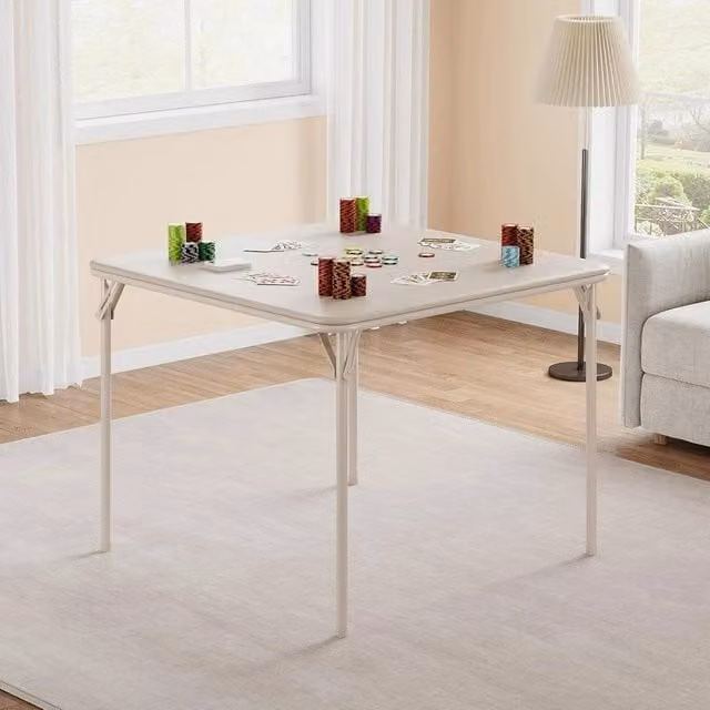 VOGREX Portable Square Folding Metal Table in Beige – 1
