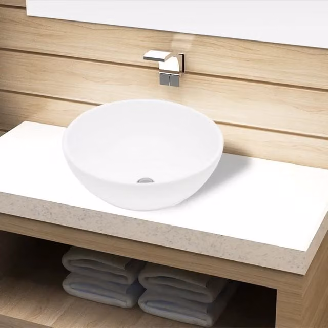 Berkfield Home Ceramic Round Bathroom Sink Basin in White – 1