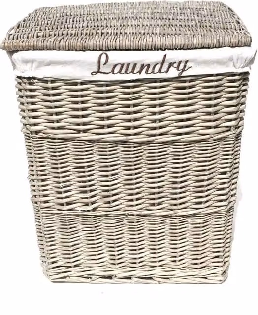 Topfurshing Rectangle Wicker Laundry Basket with Cotton Lining and Lid, Grey, Width: 34 cm