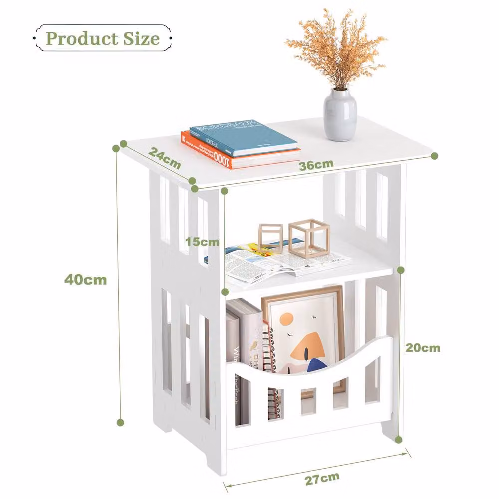 Dprodo Multifunction Small Side Table with Storage Shelf Basket in White – 2