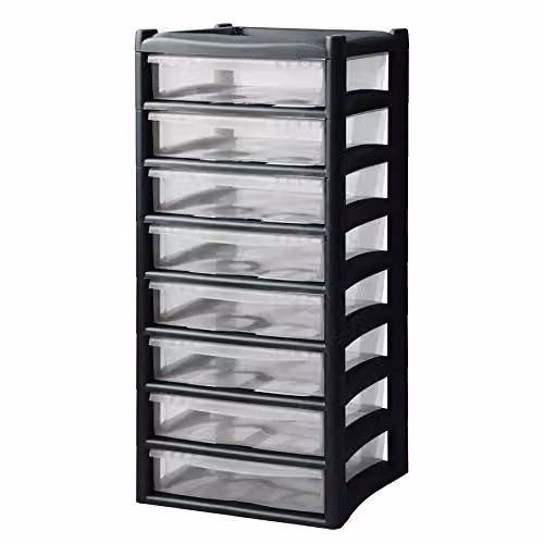 Simpahome 8 Drawer Plastic Storage Tower in Black, H 92 cm x W 38 cm x D 38 cm