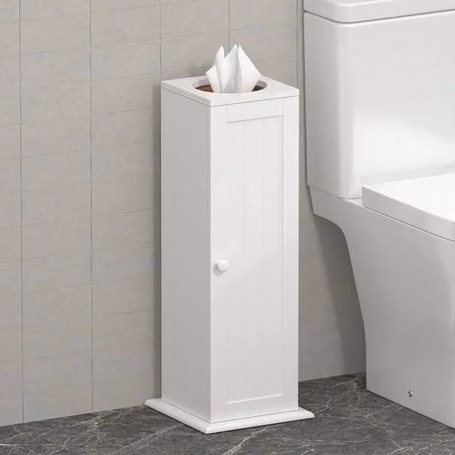 Havendro White Free Standing Toilet Roll Holder and Storage Cabinet W/D/H: 19.5 x 19.5 x 65.0 cm – 1