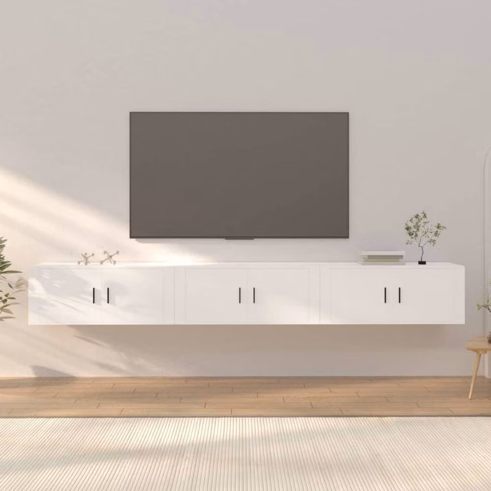 Berkfield Home Set of 3 White Wall-mounted TV Cabinets, W: 100 cm, D: 34.5 cm, H: 40 cm – 1