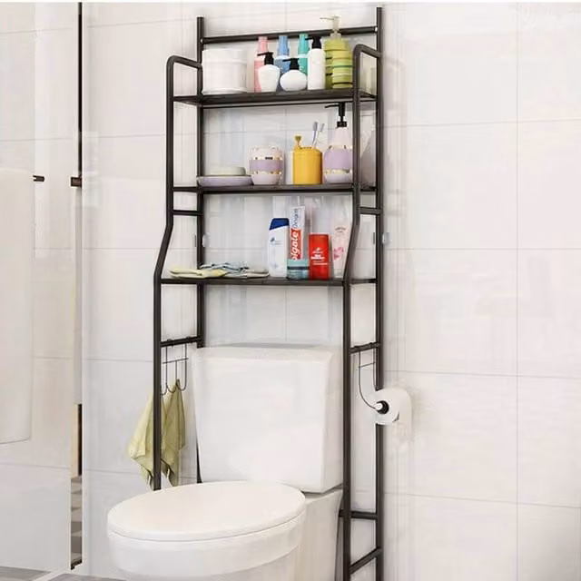 FORGEVIO Black Freestanding Metal Bathroom Storage Shelf Rack Stand – 1