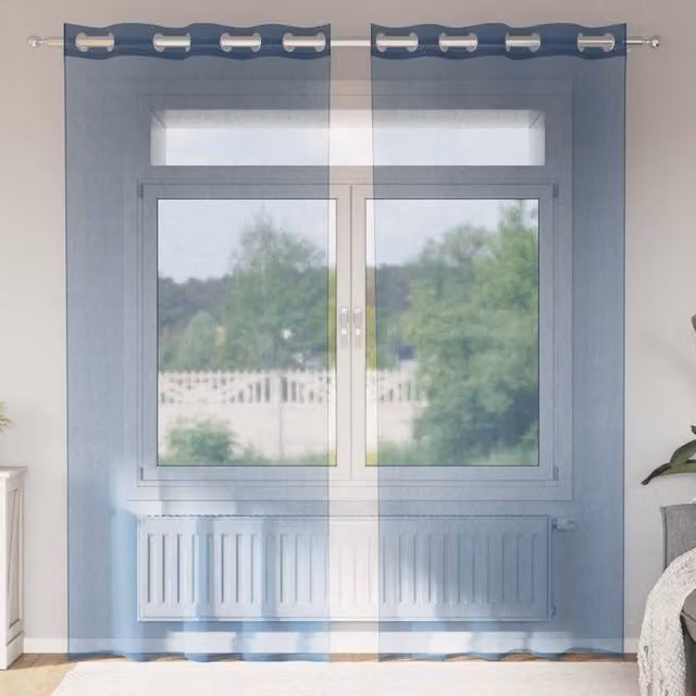 Berkfield Home Royal Blue Voile Fabric Curtains with Eyelets, 2 Pack