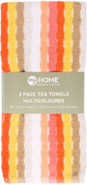 My Home Pack of 2 Highly Absorbent Multicoloured Striped Tea Towels