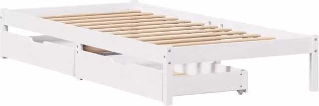 Berkfield Home White Solid Wood Pine Bed Frame with Drawers W/D/H: 90 x 200 cm