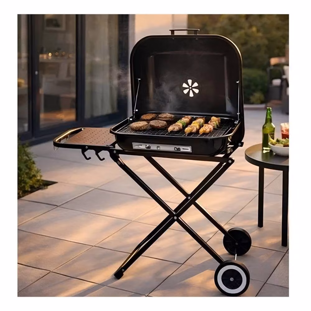 SPETLEK Foldable Square Charcoal Grill, Portable Wheeled Outdoor Barbecue Stove, Black, W/D/H: 100 x 100 x 100 cm – 3