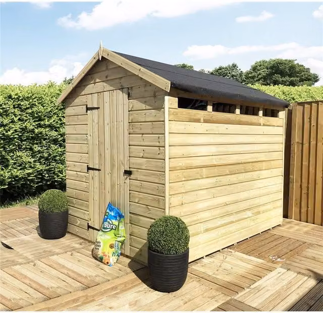 Marlborough Apex Security Pressure Treated Wooden Shed with Single Door in Natural, W: 152.4 cm, D: 120.0 cm, H: 203.2 cm