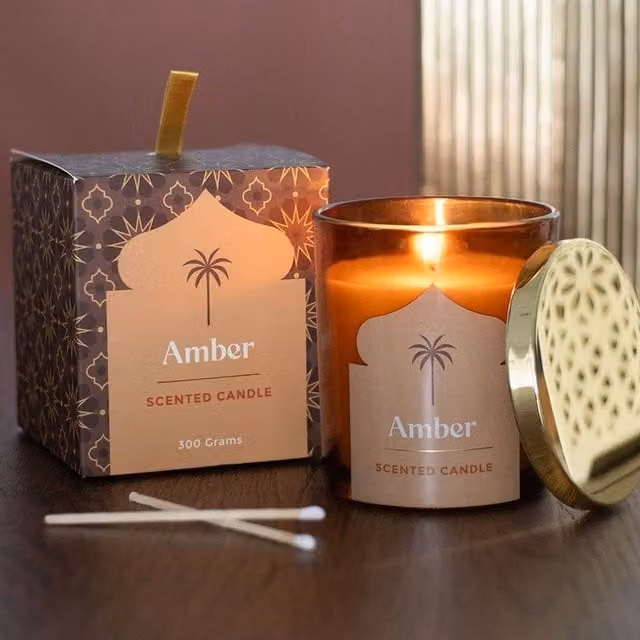 Uniqueful Arabian Nights Amber Scented Pillar Candle in Brown, 200g – 1
