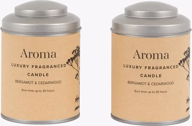 Perch & Parrow Beige Metal Round Tabletop Tin Candles, Set of 2