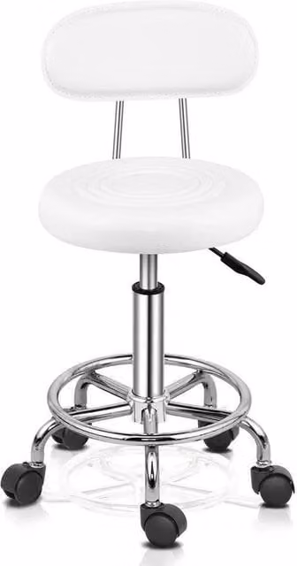 Nordara Salon Swivel Stool with Backrest in White with Synthetic Leather and Castors – 1