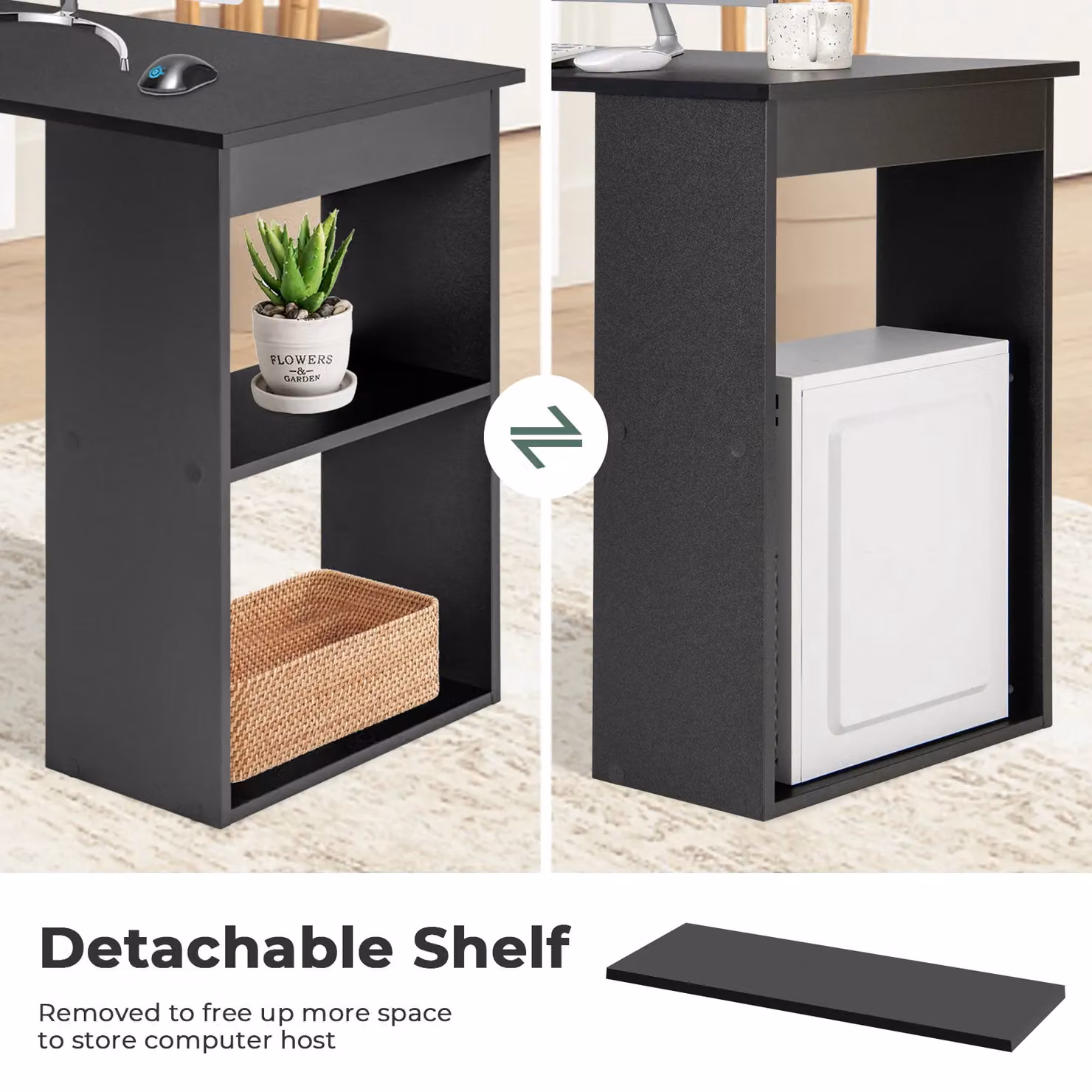 Costway Wooden Computer Desk and Writing Workstation with 6-Tier Storage Shelves in Black – 5