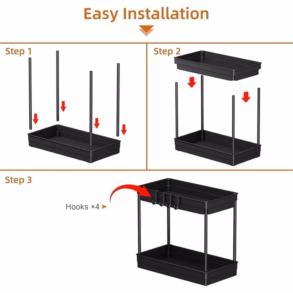 Nordara 2 Pack Black Under Sink Pull Out Storage Rack Drawers for your Kitchen – 3