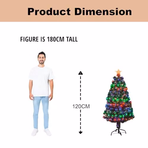 Shatchi 120 cm Green Fibre Optic Christmas Tree with Multicolour LED Lights – 8