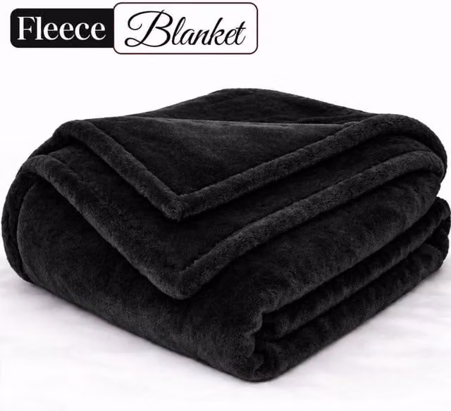 Pamposh Reversible Flannel Fleece Blanket in Black