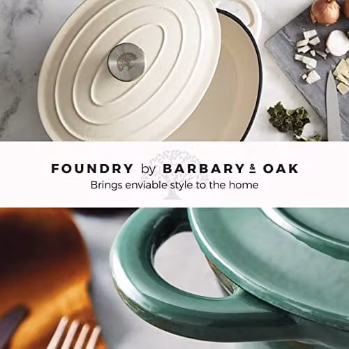 Barbary & Oak Oval Cast Iron Casserole Dish with Enamel Interior, 29 cm, Camembert Cream – 6