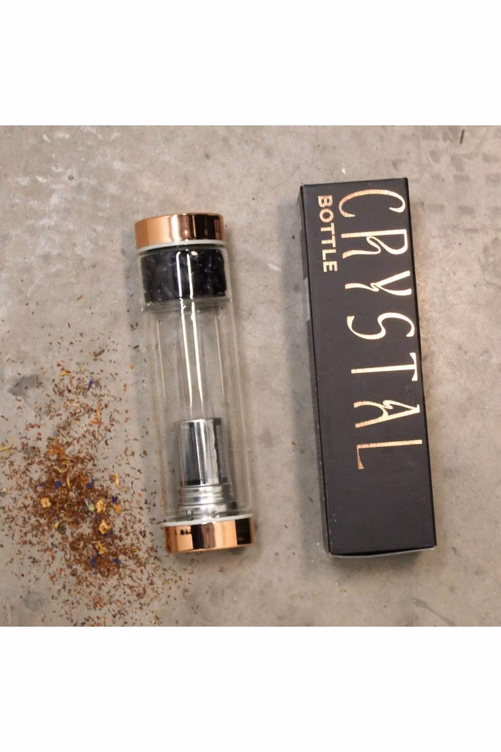 KDMD Crystal Glass Tea Infuser Bottle with Gemstones, Gold and Transparent, 500ml – 3