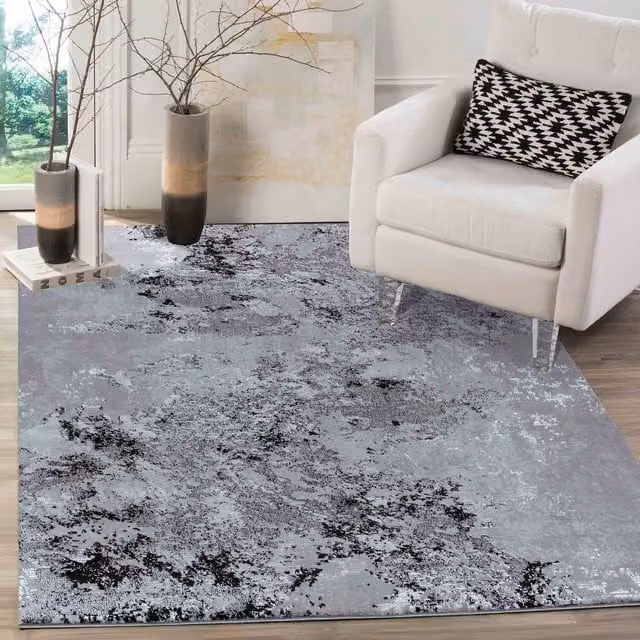 Desire Rugs Modern Abstract Rectangular Area Rug in Black and Grey, W: 120 cm, L: 170 cm