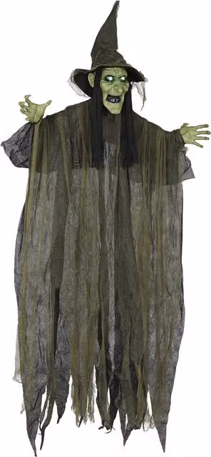 Outsunny Life Size Hanging Animated Halloween Witch with Glowing LED Eyes, Multicolour Indoor Party Prop, Height: 170 cm – 1