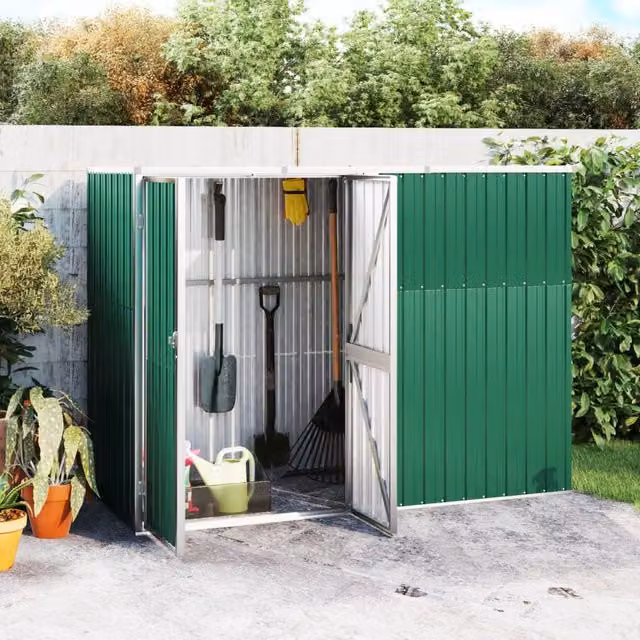 Berkfield Home Green Pent Garden Tool Shed in Galvanised Steel, H x W x D: 161 x 225 x 89 cm