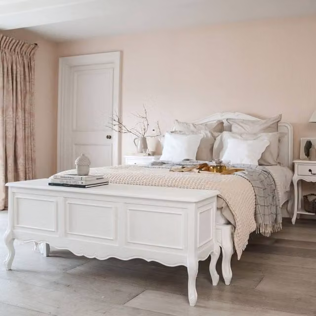 Statement Furniture Juliette French Style 5ft King Size Bed with White Wooden Headboard, W/D/H: 152.4 x 150 x 200 cm