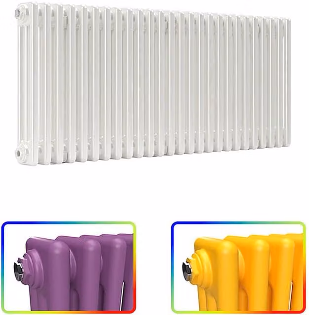 Lux Heat Horizontal 3 Column Steel Radiator in White, W/H: 60.5 x 50 cm