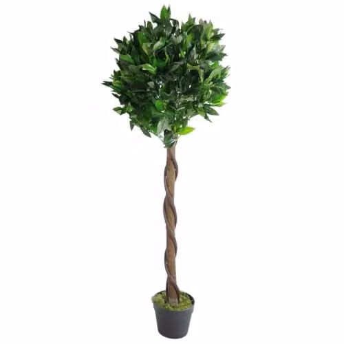 Leaf Design UK Artificial Bay Laurel Topiary Ball Tree in Green, Height: 120 cm