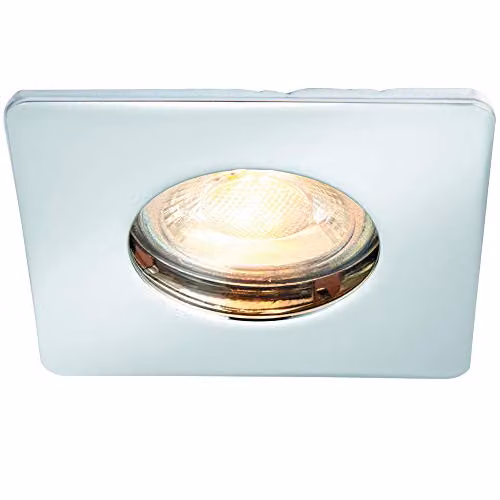Loops IP65 Slim Square Recessed Ceiling Downlight in Brushed Chrome with Transparent Glass, GU10 LED Compatible for Bathroom and Kitchen