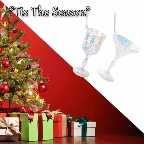 VFM e-Store Wine Martini Christmas Tree Hanging Glass Ornaments, Multicolour, Diameter: 10.5 cm – 6