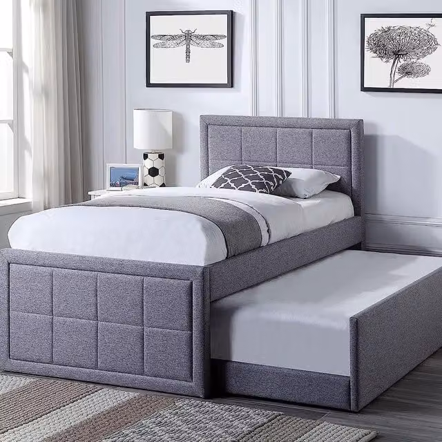 Home Treats Modern Upholstered Single Bed Frame with Lift Up Base in Grey, W/D/H: 90 x 200 cm