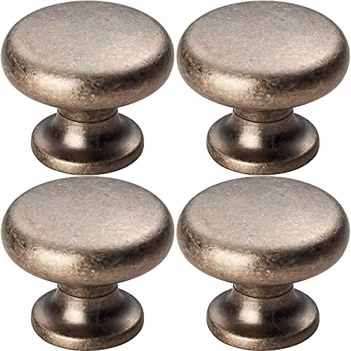 Loops 4 Pack Matt Pewter Flat Faced Round Door Knobs, Diameter: 34 mm
