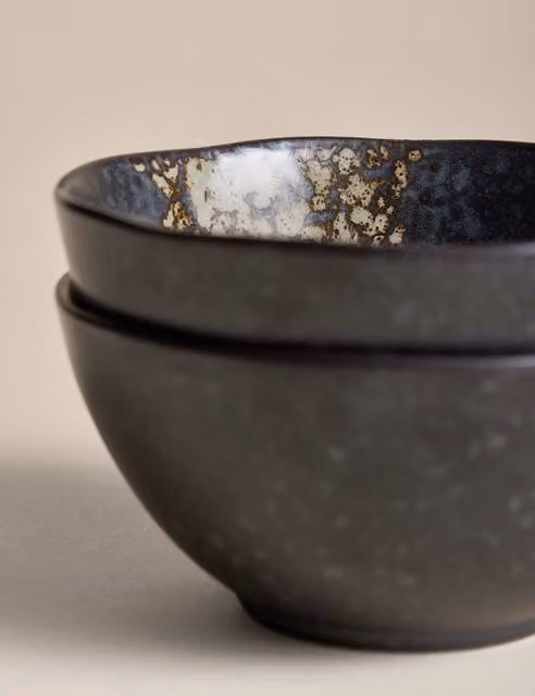 M&S Set of 2 Brown Oxidised Stoneware Dip Bowls