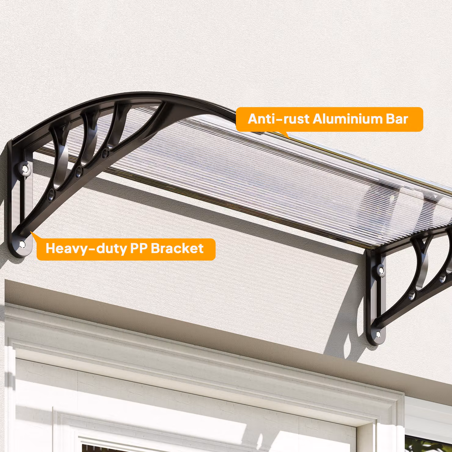 Outsunny White Curved Window and Door Canopy with Aluminium and Polycarbonate Fixed Outdoor Awning, W/D/H: 120 x 120 x 120 cm – 7