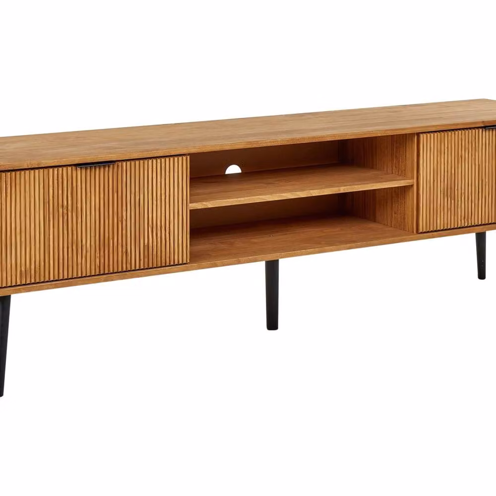 Wyld and Coco Industrial-Style Rustic Pine TV Stand with 2 Doors in Brown and Black, W/D/H: 180.0 x 56.0 x 180.0 cm – 2