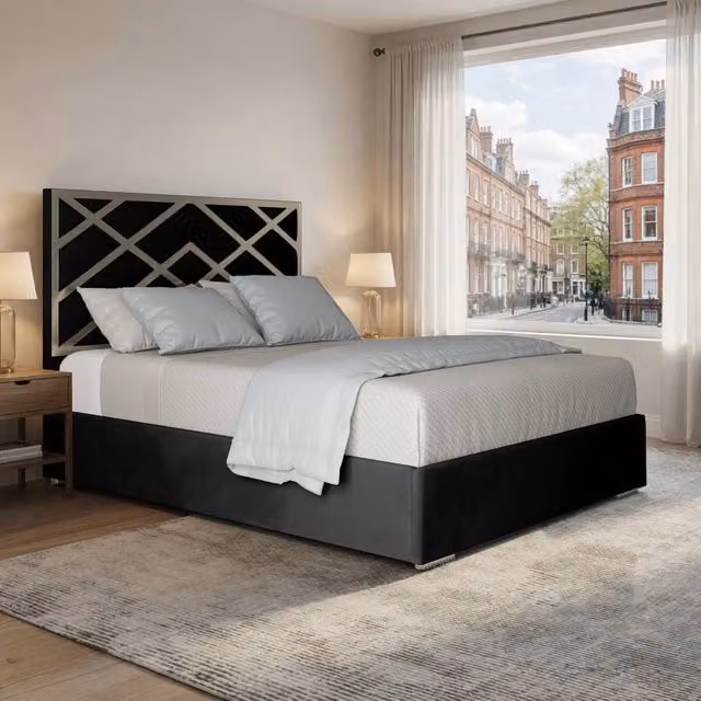 Casani Marden Upholstered Velvet Designer Bed Frame with Metal Accents, Super King, W/D/H: 200 x 127 x 200 cm