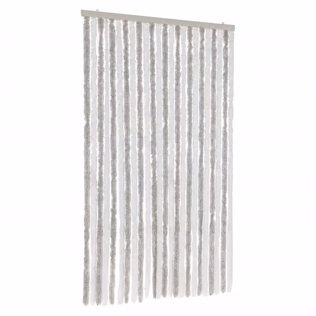 Berkfield Home Chenille Fly Curtain in Light Grey and White, W: 100 cm, H: 200 cm – 2