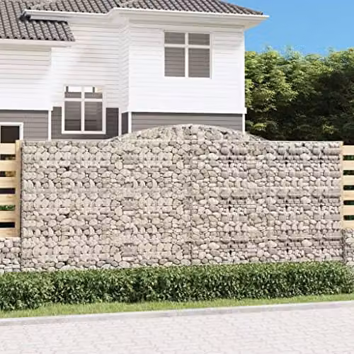 vidaXL Arched Gabion Baskets, 7 Piece Set, Silver Galvanised Steel, W: 400 cm, D: 50 cm, H: 180-200 cm – 2